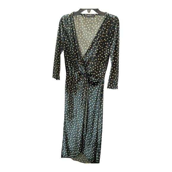 Zara Basic Collection Dress XS Black Gold Polka Dot Velvet Velour Half Sleeve - Picture 2 of 5